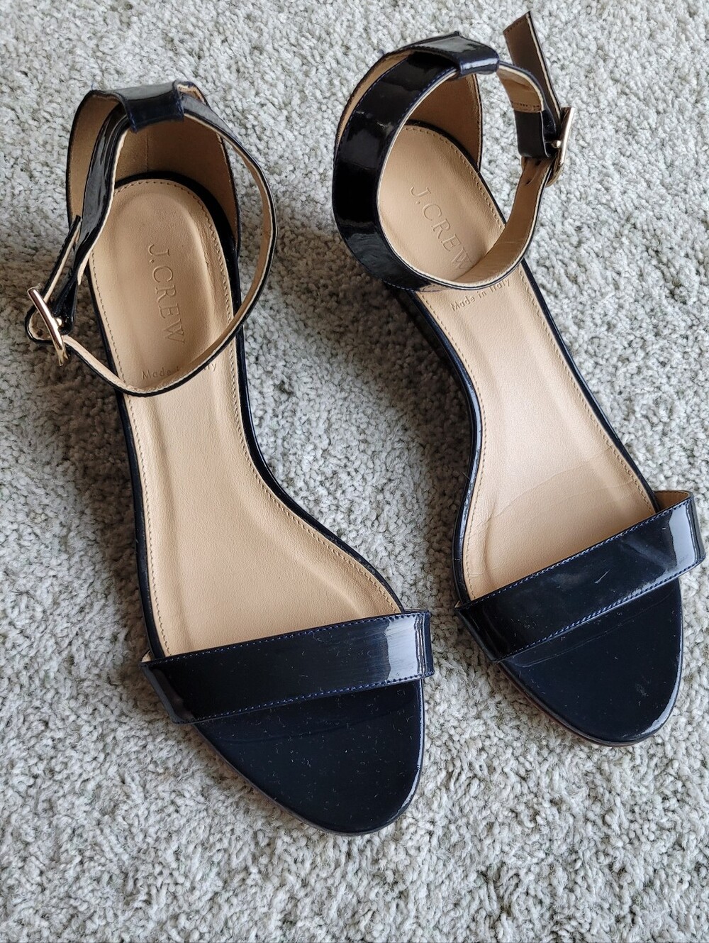 Made In Italy, Patton Leather In Navy  Impessive Short Wedge Ankle Straps Size 9